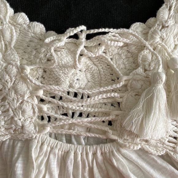 Lucky Brand NWT Crochet Babydoll Tank lace up back tassels bohemian festival - Picture 10 of 16